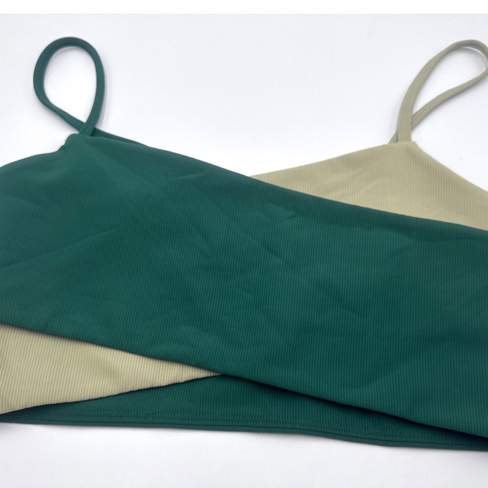 Wilo The Label Ribbed Ballet X Bra Top Emerald Green Crossover Asymmetric Size M - Picture 5 of 7